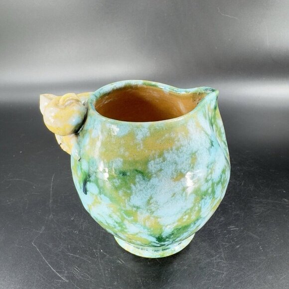 Vintage Hand Made Italian Pottery Small Pitcher Creamer Made Italy Leaf Handle - Picture 11 of 16